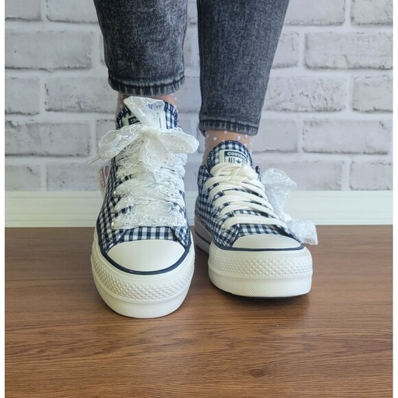 ❤️Converse Chuck Taylor Lift Platform Gingham 11 Women's Shoes Navy White A13664 - Picture 4 of 15